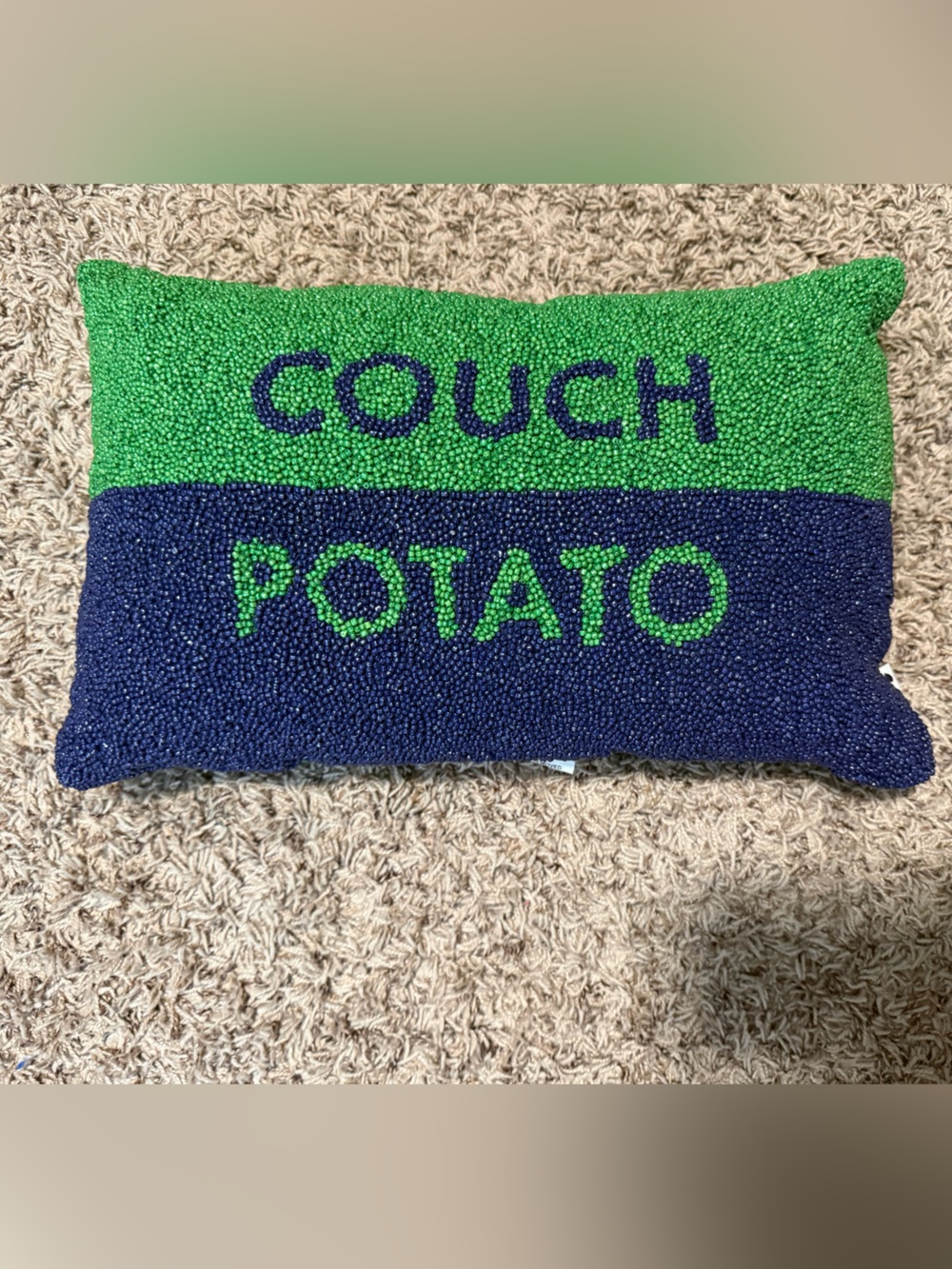 Kate Spade- Couch Potato Beaded Accent Pillow - Navy & Green 12x18”
